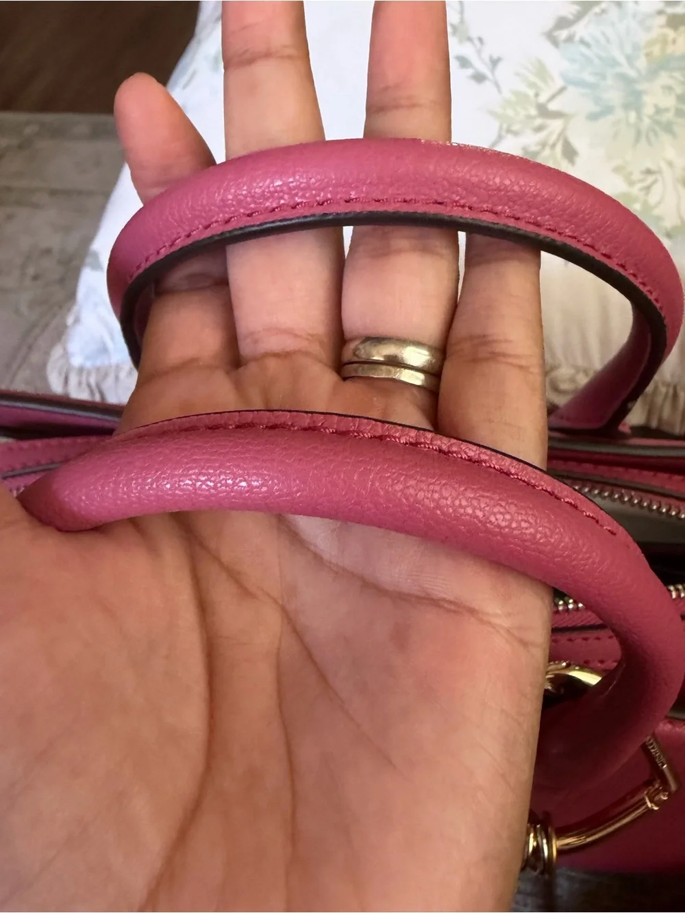 Michael Kors Hot Pink Leather Laila Satchel with Gold & Silver Chain Detail